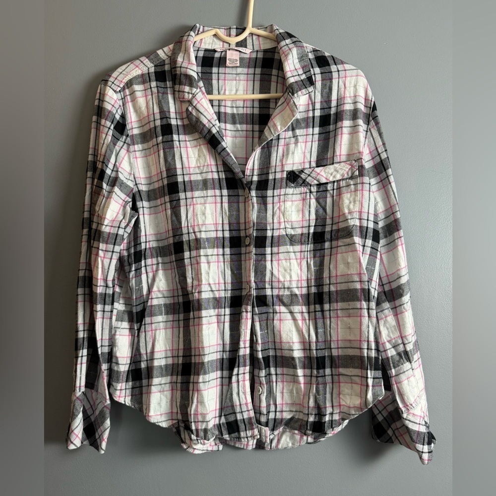 Victoria's Secret Plaid Flannel Sleep Top Womens Sz M 19" PTP